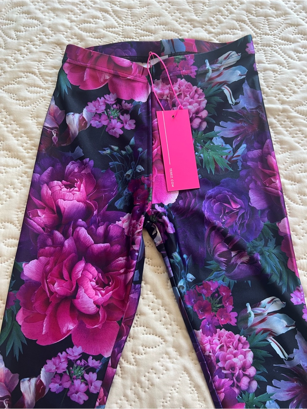 Terez Kids Floral Leggings in Purple and Pink
